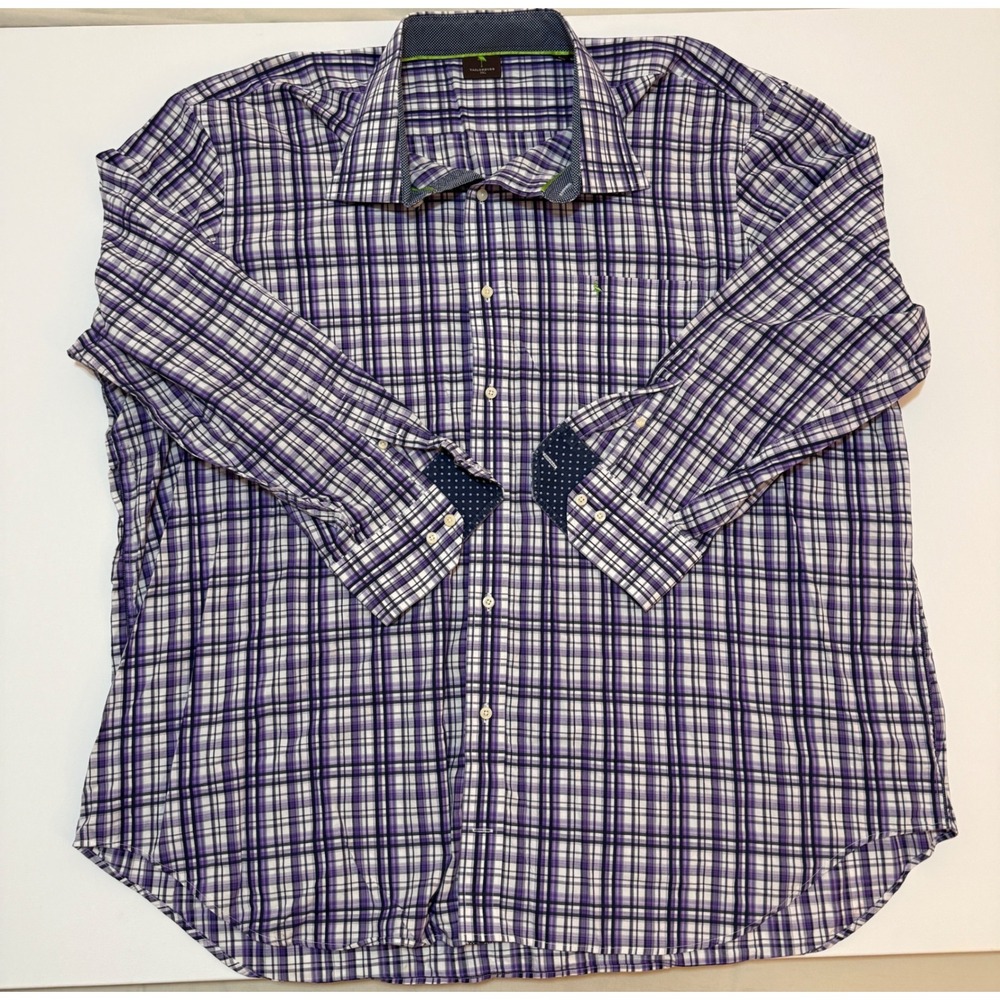 Tailorbyrd Mens 3XL Purple Plaid Button Down Shirt 100% Cotton Flamingo Logo